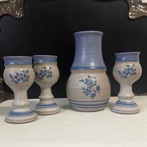 Handcrafted Blue and Cream Ceramic Goblet Set